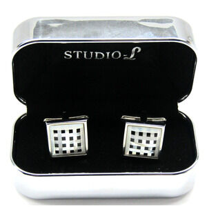 Silver Studio S Cufflinks Checkerboard Mother of Pearl Shell With Metal Case